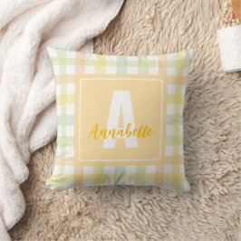Cojín Decorativo Naranja Pastel azul amarillo verde Gingham Monogra