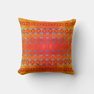 Cojín Decorativo Naranja Patrón horizontal azul claro dorado en fil