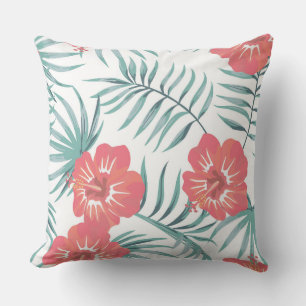 Cojín Decorativo Naranja Peach Tropical Floral/Pilar Chevron