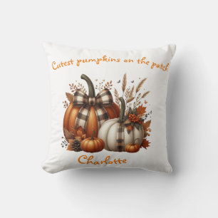 Cojín Decorativo naranja personalizado, calabazas de caída blanca, 