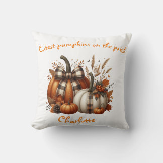 Cojín Decorativo naranja personalizado, calabazas de caída blanca,