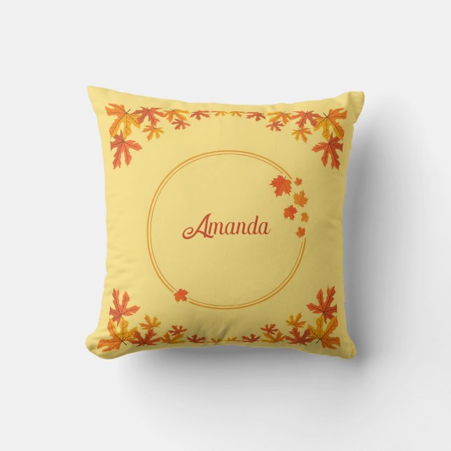 Cojín Decorativo Naranja personalizado de otoño deja Keepsake (Anverso)