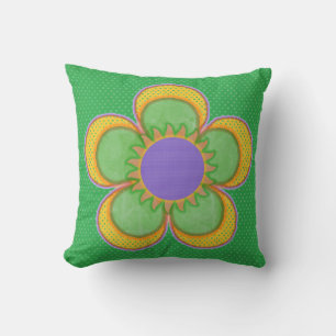 Cojín Decorativo Naranja Polkadot Flor de color morado verde