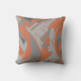 Cojín Decorativo Naranja Quemada Gris Carbón Remolinos de Arte de H