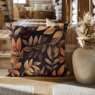 Cojín Decorativo Naranja Quemado Amarillo Dorado Marrón Hojas Otoño
