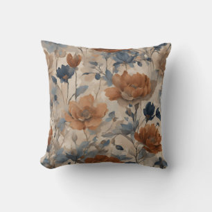 Cojín Decorativo Naranja Quemado Beige Dusty Navy Floral Azul
