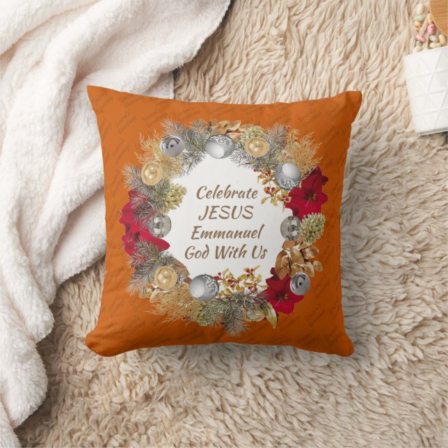 Cojín Decorativo Naranja quemado CELEBRADO JESUS Navidades Wreath (Manta)