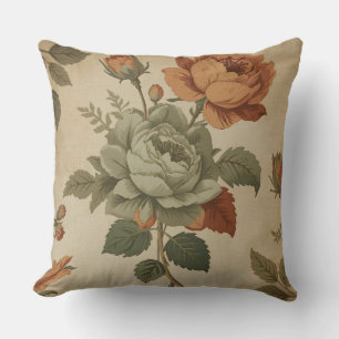 Cojín Decorativo Naranja quemado Sage Green Vintage Floral Print