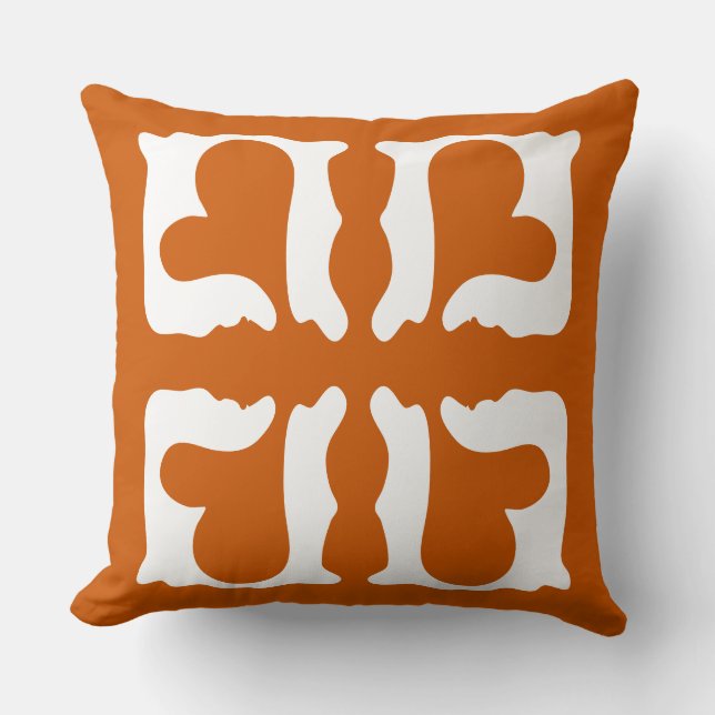 Cojín Decorativo Naranja quemado y corazones blancos (Anverso)