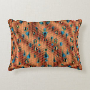 Cojín Decorativo Naranja quemado y patrón de tela azul