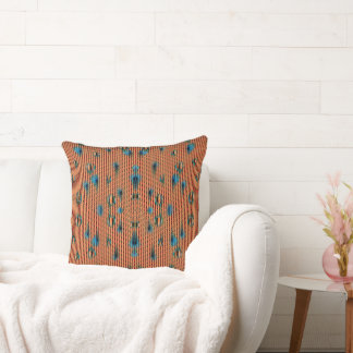 Cojín Decorativo Naranja quemado y patrón de tela azul