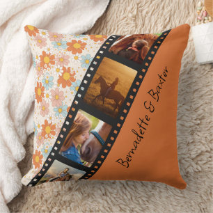 Cojín Decorativo Naranja Retro Daisy 4 Photo Horse Collage Name
