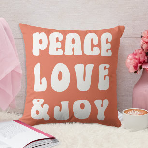 Cojín Decorativo Naranja Retro Groovy Peace Love Joy Holiday