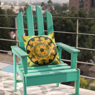 Cojín Decorativo Naranja retro Mandala flor amarillo y verde