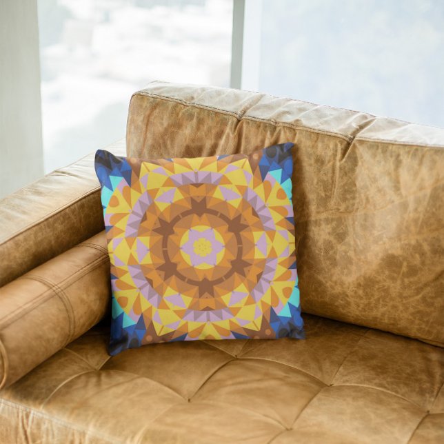 Cojín Decorativo Naranja retro Mandala Flor azul y amarillo (Subido por el creador)