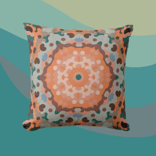 Cojín Decorativo Naranja retro Mandala Flor azul y marrón