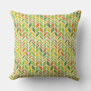 Cojín Decorativo Naranja Retro Zig-Zag y Chevron Verde