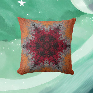 Cojín Decorativo Naranja rojo Mandala digital y azul