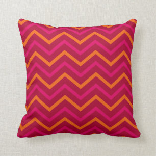 Cojín Decorativo Naranja Rojo Retro Patrón Zag Chevron Rosa Calient