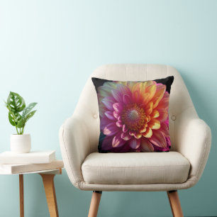 Cojín Decorativo Naranja Rojo Rosa Morado Amarillo Flor Dahlia