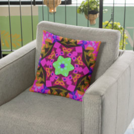 Cojín Decorativo Naranja rosa de la flor de Mandala retro y verde
