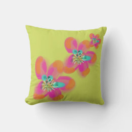 Cojín Decorativo Naranja Rosa Floral Abstracto Verde