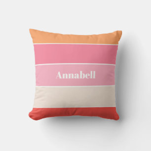 Cojín Decorativo Naranja rosa Personalizado franjas de bloque de co