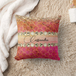 Cojín Decorativo Naranja Rosado Caliente Purpurinoso Diamond Bling