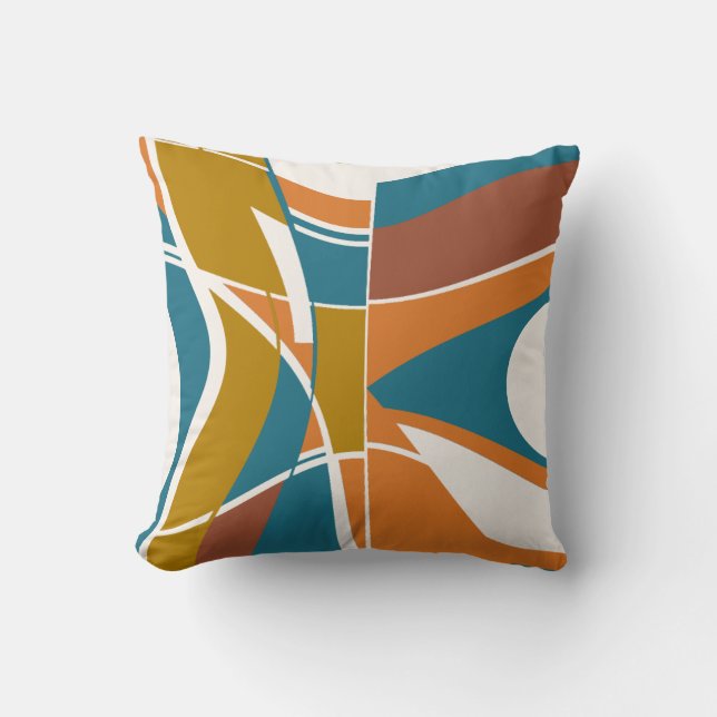 Cojín Decorativo Naranja Rust Gold Turquoise White Swirling Resumen (Anverso)