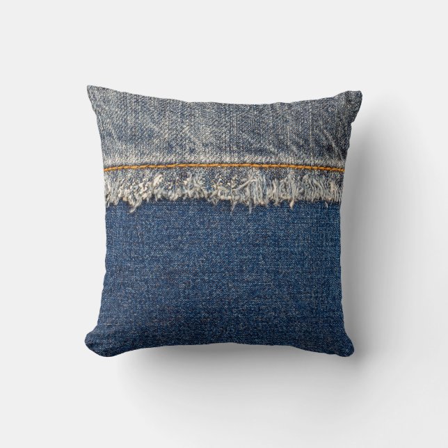 Cojín Decorativo Naranja Stitch, Parche De Doble Denim. (Anverso)