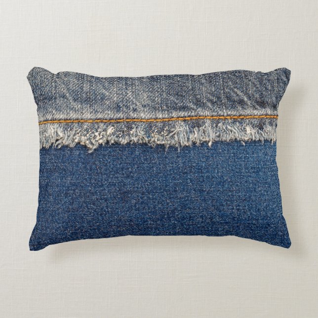 Cojín Decorativo Naranja Stitch, Parche De Doble Denim. (Anverso)