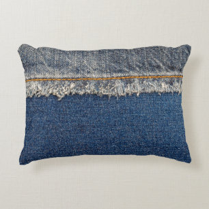 Cojín Decorativo Naranja Stitch, Parche De Doble Denim.