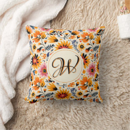 Cojín Decorativo Naranja suave flor folclórica mexicana