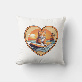 Cojín Decorativo Naranja Tabby Surfing Cat