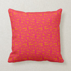 Cojín Decorativo Naranja Tango Naranja y Enredaderas Rosa Fucsia