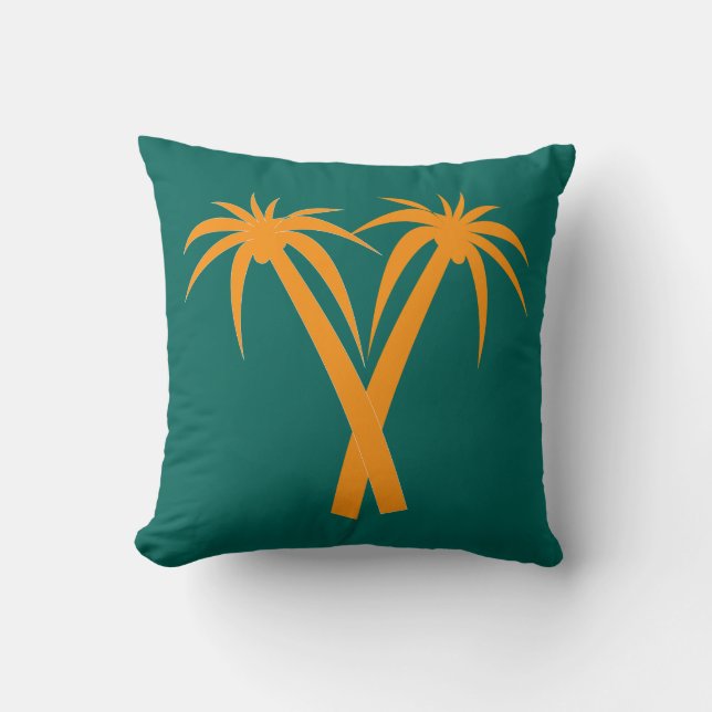 Cojín Decorativo Naranja tropical de palmeras retro (Anverso)
