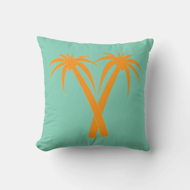 Cojín Decorativo Naranja tropical de palmeras retro (Anverso)