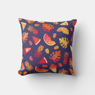 Cojín Decorativo Naranja tropical de verano en azul marino