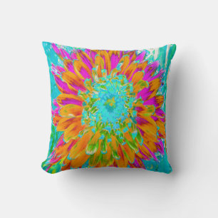 Cojín Decorativo Naranja tropical y Dahlia decorativa de color rosa