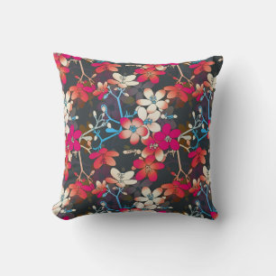 Cojín Decorativo Naranja trópico elegante Flores blancas