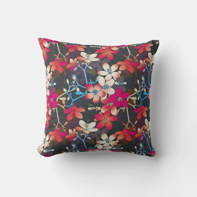 Cojín Decorativo Naranja trópico elegante Flores blancas (Anverso)