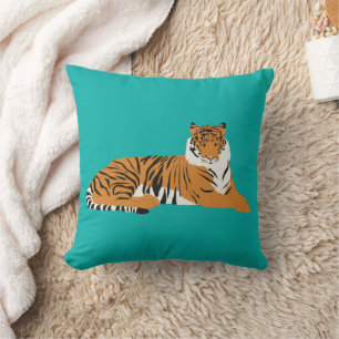 Cojín Decorativo Naranja Turquesa Safari Tigre Animal Teal