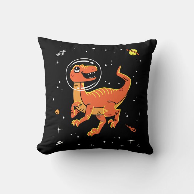 Cojín Decorativo Naranja Tyrannosaurus Dinos En El Espacio (Anverso)