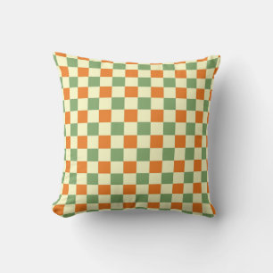 Cojín Decorativo Naranja Verde Brown Checkered Gingham Pattern