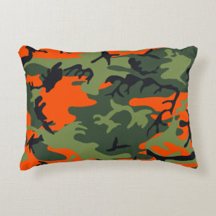 Cojín Decorativo Naranja, Verde, Camuflaje Camuflado Negro
