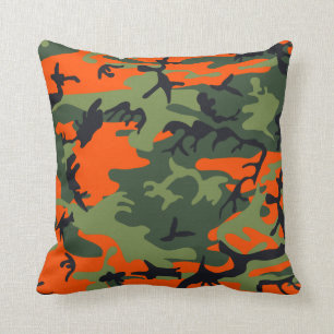 Cojín Decorativo Naranja, Verde, Camuflaje Camuflado Negro