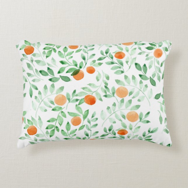Cojín Decorativo Naranja verde Tangerine Provence acuarela (Anverso)