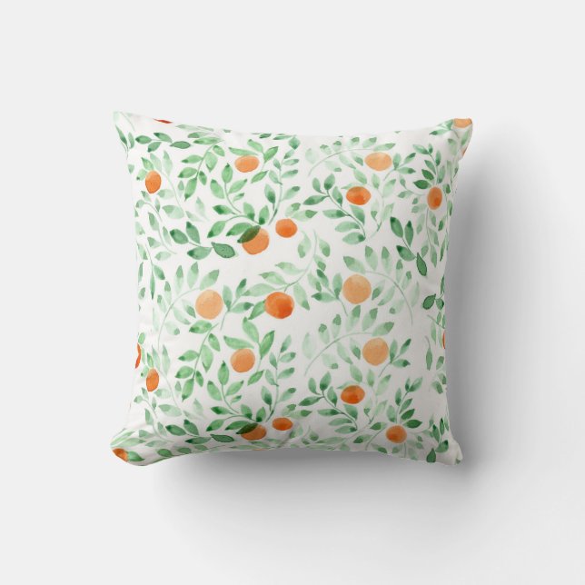 Cojín Decorativo Naranja verde Tangerine Provence acuarela (Anverso)