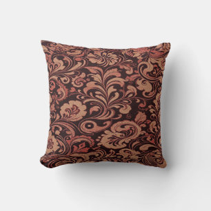 Cojín Decorativo Naranja Vintage y Floral Marrón – Estilo Retro Boh