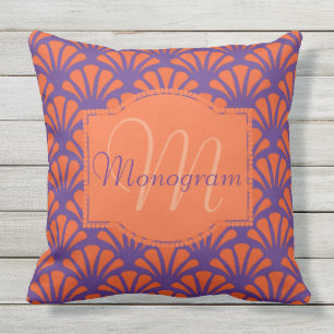 Cojín Decorativo Naranja y diseño púrpura con el monograma